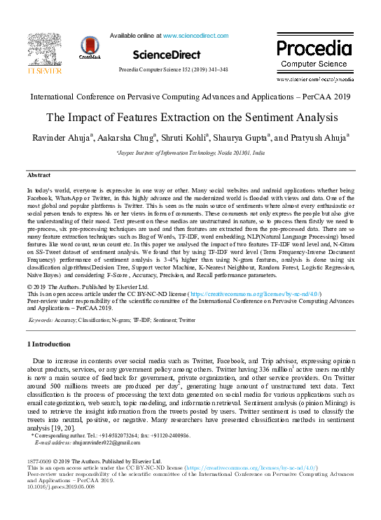 (PDF) The Impact of Features Extraction on the Sentiment Analysis
