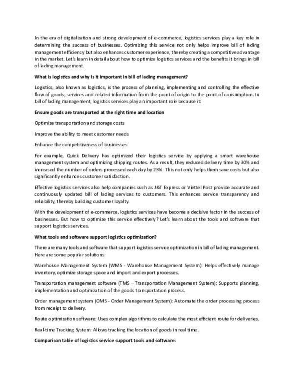 (PDF) Optimize logistics services in bill of lading management