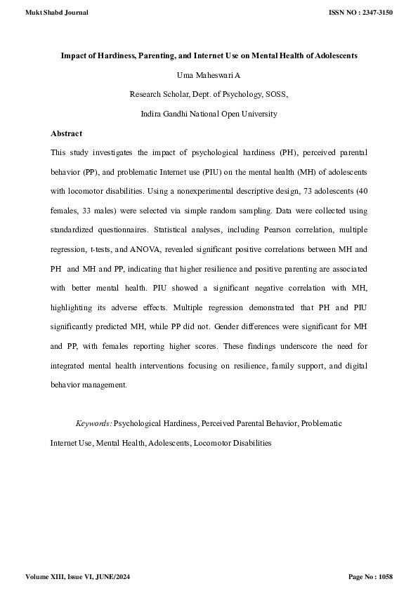 (PDF) Impact of Hardiness, Parenting, and Internet Use on Mental Health ...