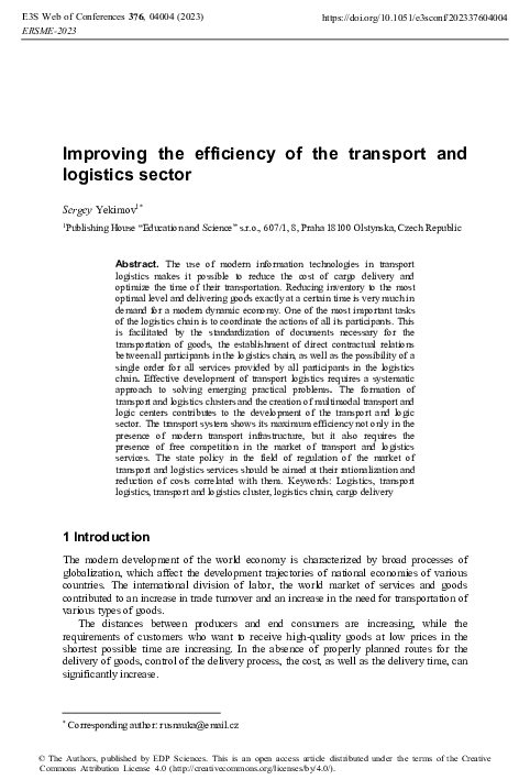 (PDF) Improving the efficiency of the transport and logistics sector