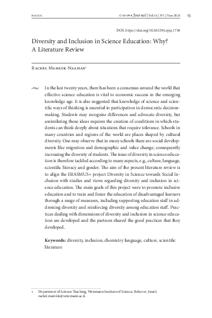 (PDF) Diversity and Inclusion in Science Education: Why? A Literature ...