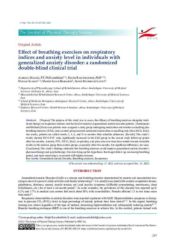 (PDF) Effect of breathing exercises on respiratory indices and anxiety ...