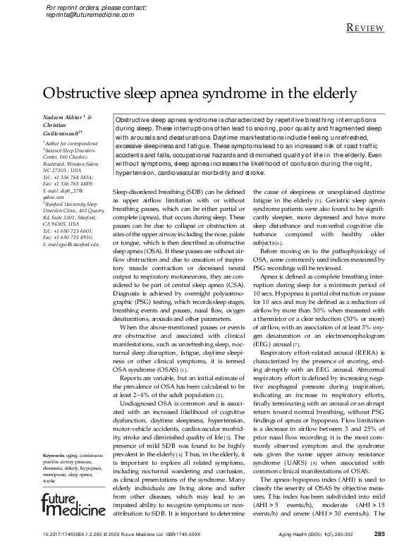 (PDF) Obstructive sleep apnea syndrome in the elderly
