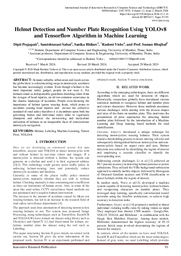 (PDF) Helmet detection and number plate recognition using yolov8 and ...