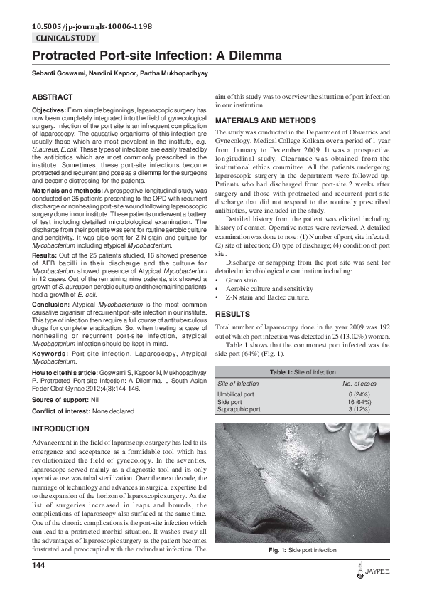 (PDF) Protracted Port-site Infection: A Dilemma