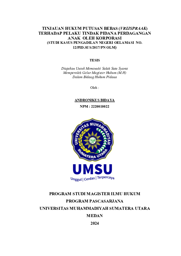 (PDF) TINJAUAN HUKUM PUTUSAN BEBAS (VRIJSPRAAK) TERHADAP PELAKU TINDAK ...