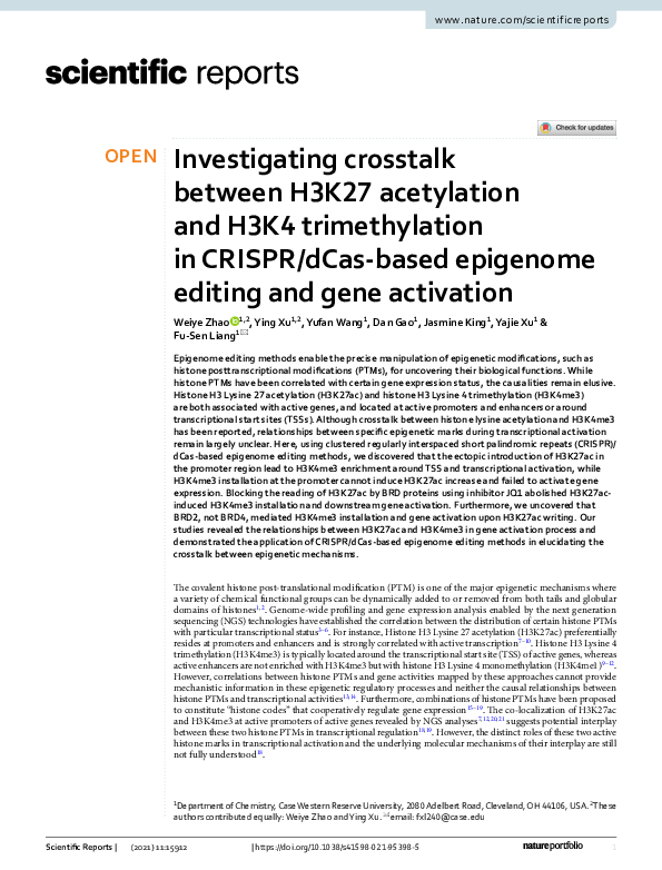 (PDF) Investigating crosstalk between H3K27 acetylation and H3K4 ...