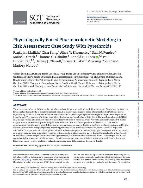 (PDF) Physiologically Based Pharmacokinetic Modeling in Risk Assessment ...