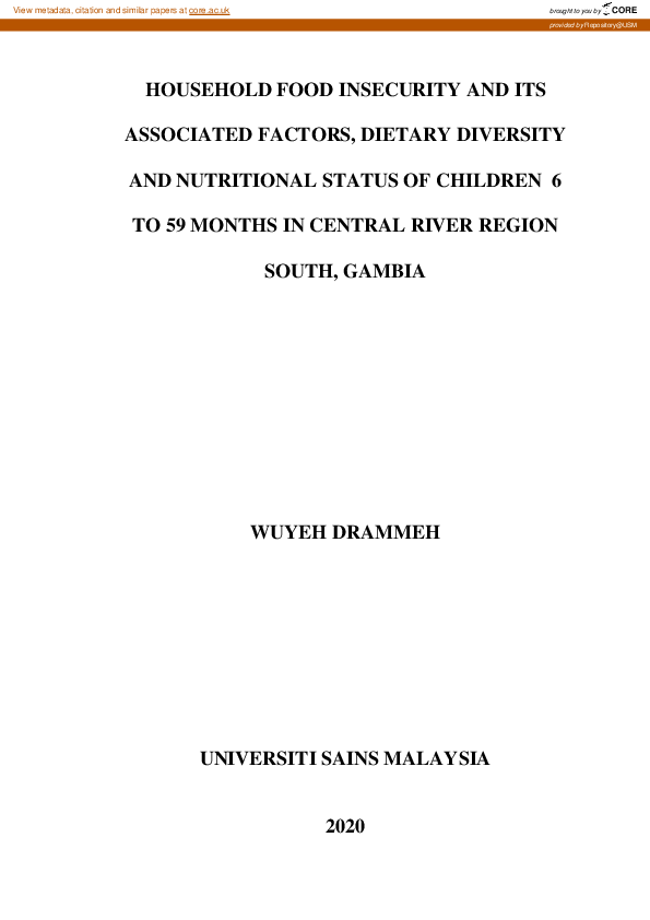 (PDF) Household food insecurity and its associated factors, dietary ...