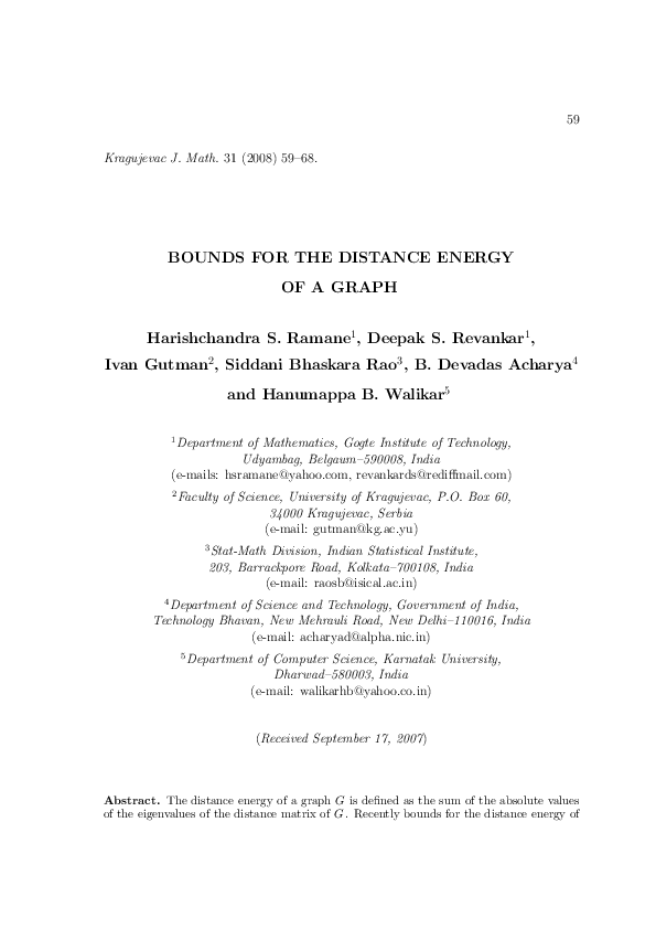 (PDF) Bounds for the distance energy of a graph