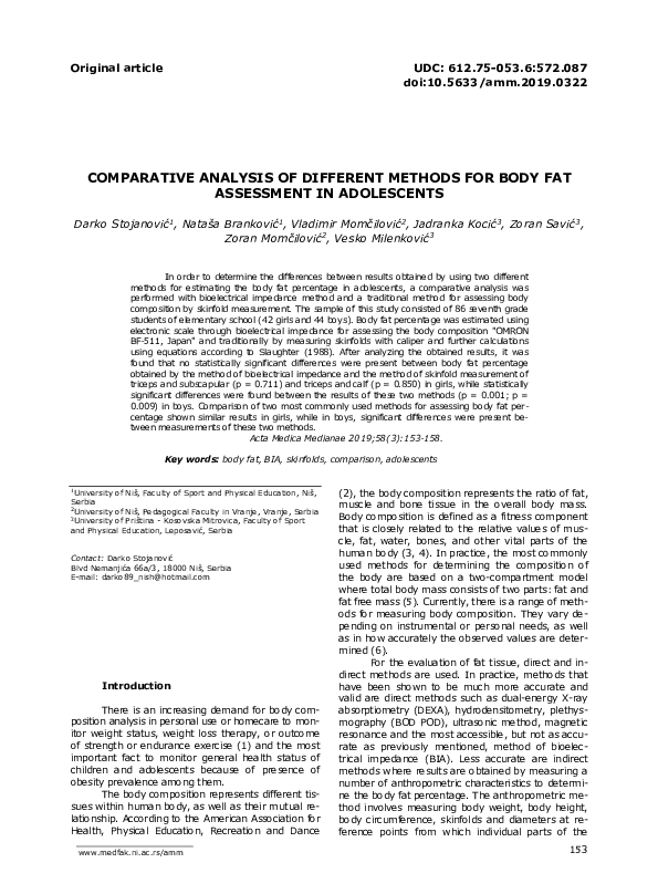 (PDF) Comparative Analysis of Different Methods for Body Fat Assessment ...