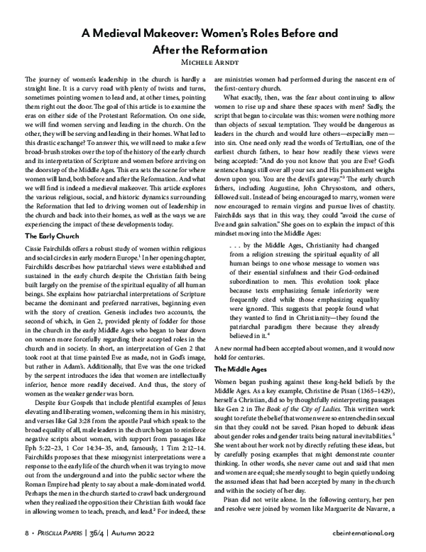(PDF) A Medieval Makeover: Women’s Roles Before and After the Reformation