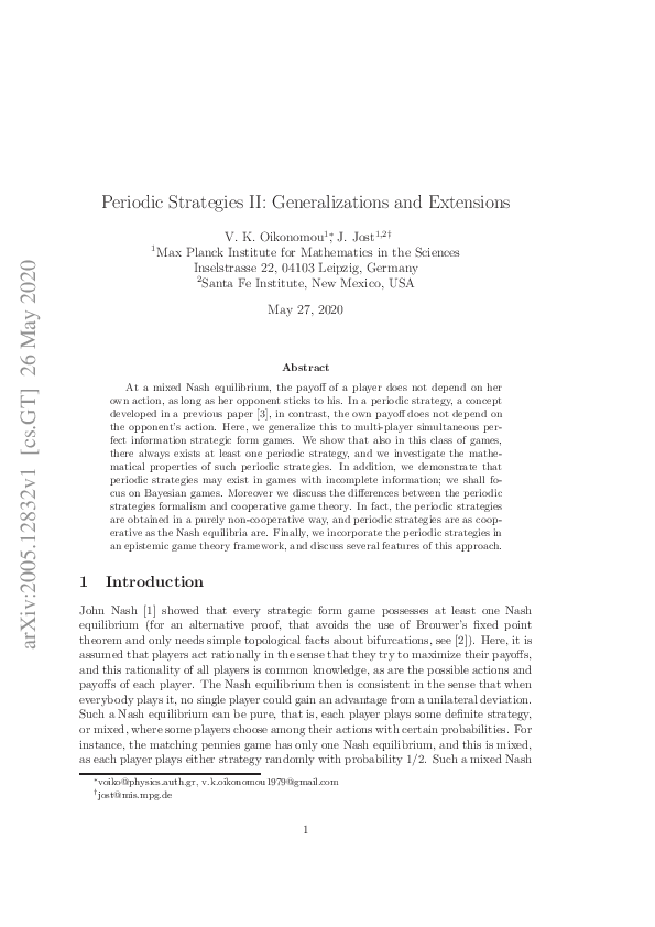 (PDF) Periodic Strategies II: Generalizations and Extensions