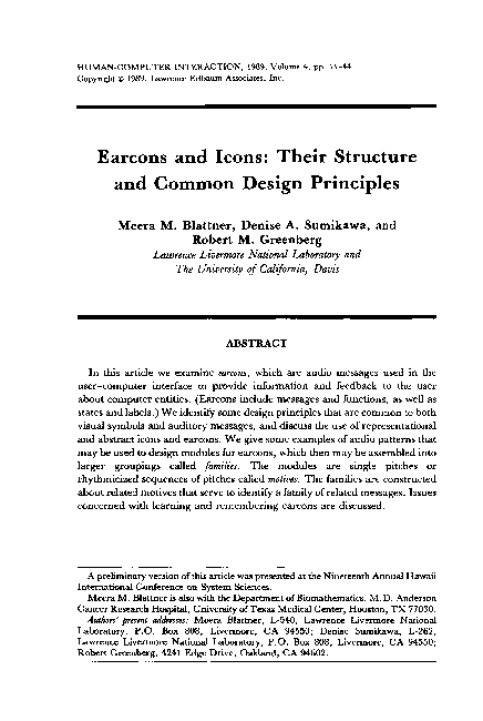 (PDF) Earcons and Icons: Their Structure and Common Design Principles