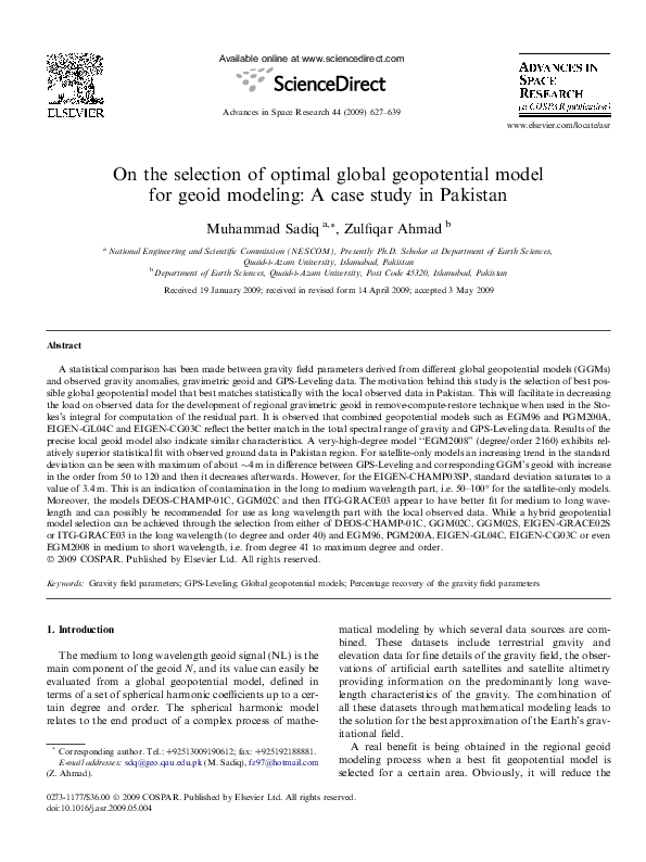 (PDF) On the selection of optimal global geopotential model for geoid ...