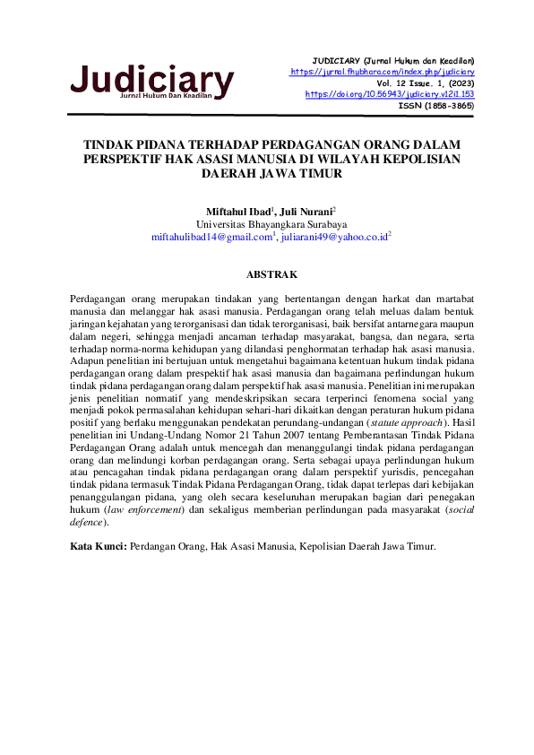 (PDF) Tindak Pidana Terhadap Perdagangan Orang Dalam Perspektif Hak ...