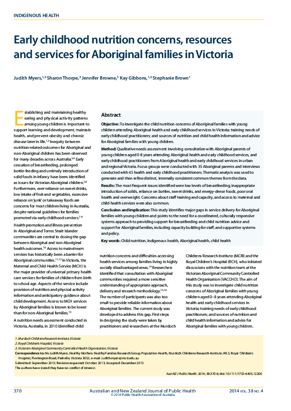 (PDF) Early childhood nutrition concerns, resources and services for ...