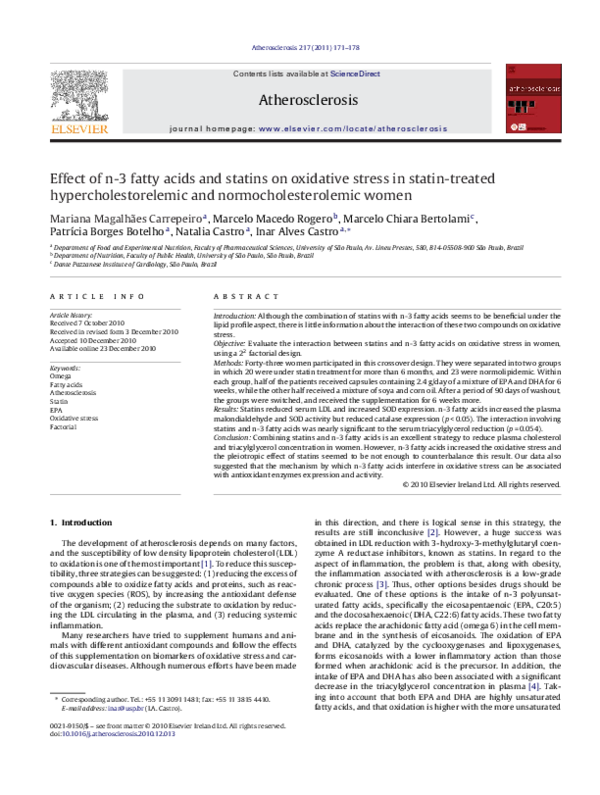 (PDF) Effect of n-3 fatty acids and statins on oxidative stress in ...