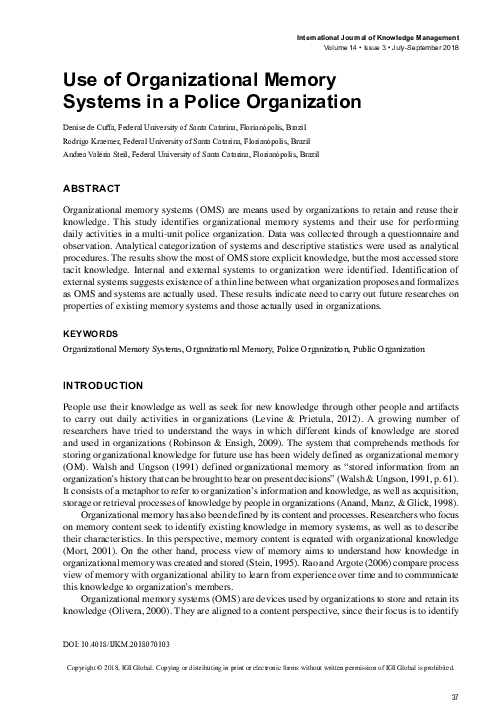 (PDF) Use of Organizational Memory Systems in a Police Organization