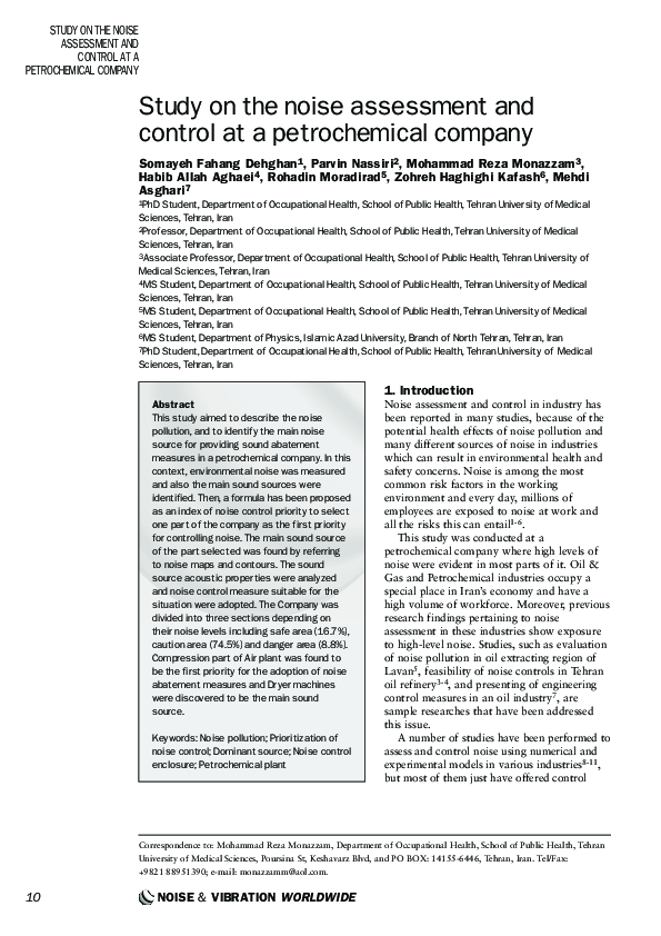 (PDF) Study on the Noise Assessment and Control at a Petrochemical Company