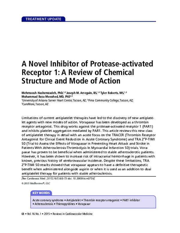 (PDF) A Novel Inhibitor of Protease-activated Receptor 1: A Review of ...