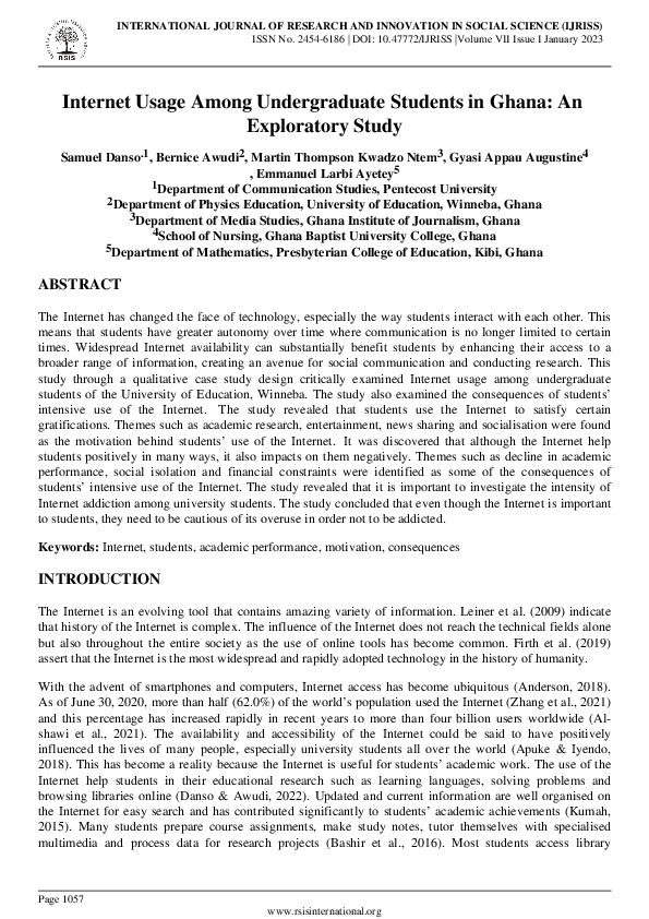 (PDF) Internet Usage Among Undergraduate Students in Ghana: An ...