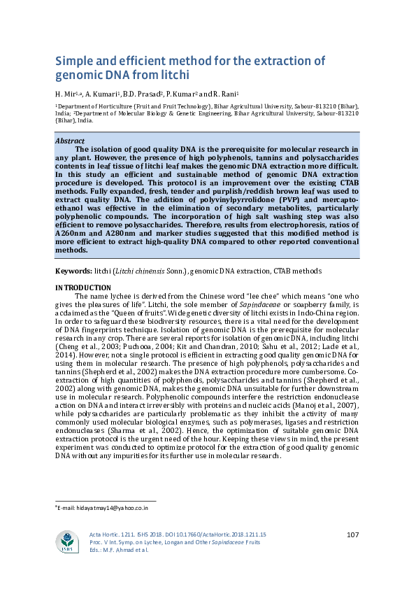 (PDF) Simple and efficient method for the extraction of genomic DNA ...