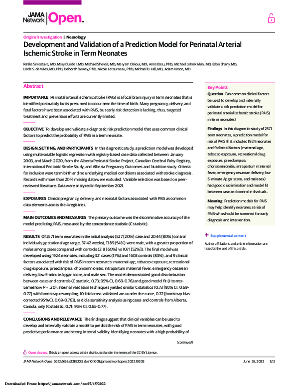 (PDF) Development and Validation of a Prediction Model for Perinatal ...