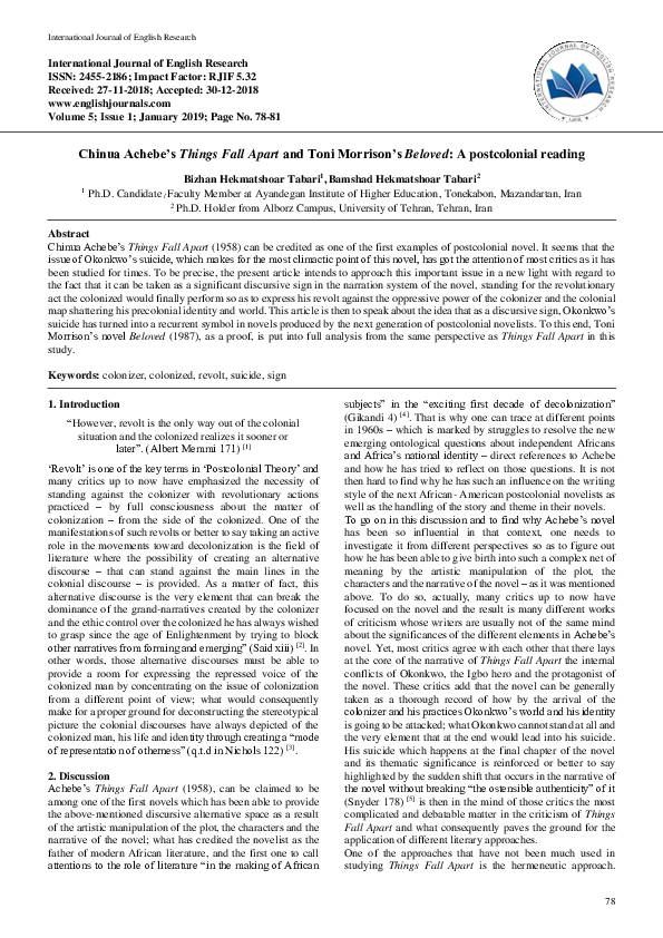 (PDF) Chinua Achebe’s Things Fall Apart and Toni Morrison’s Beloved: A ...