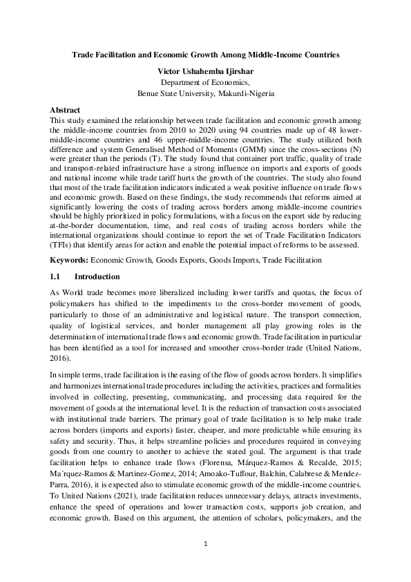 (PDF) Trade Facilitation and Economic Growth Among Middle-Income Countries
