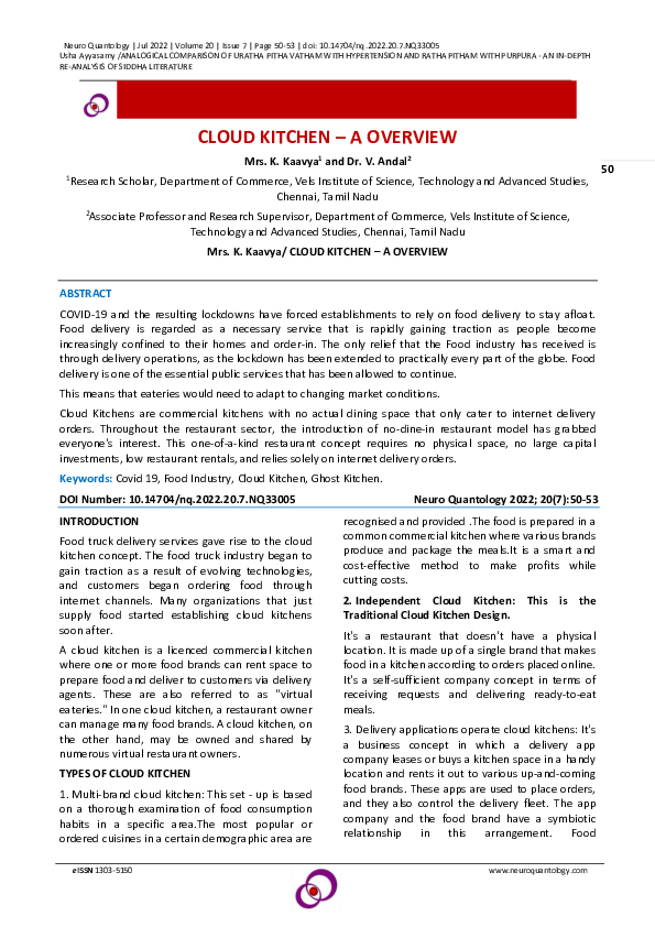 (PDF) CLOUD KITCHEN -A OVERVIEW