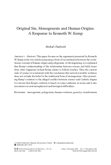 (PDF) Original Sin, Monogenesis and Human Origins: A Response to ...
