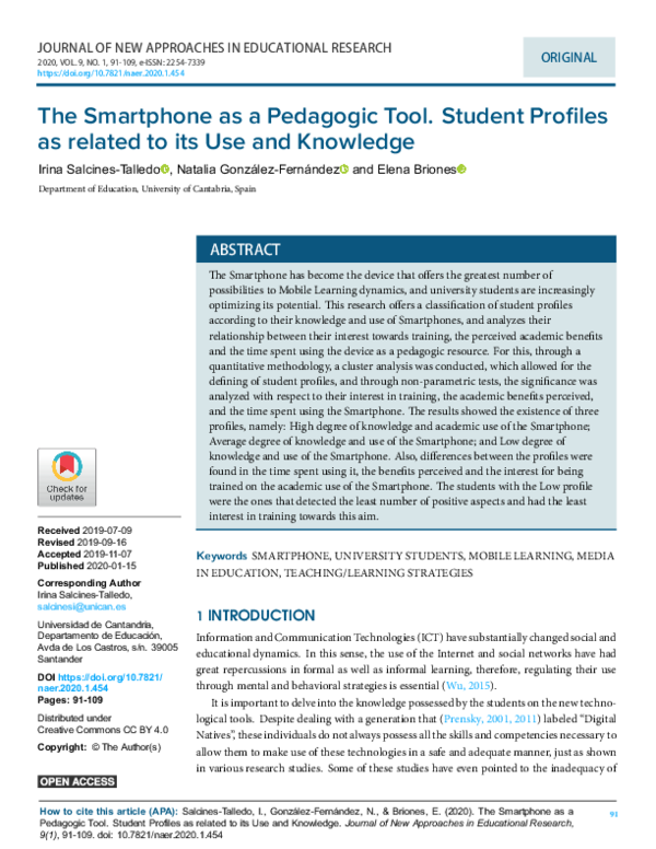 (PDF) The Smartphone as a Pedagogic Tool. Student Profiles as related ...