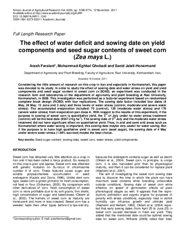 (PDF) The effect of water deficit and sowing date on yield components ...