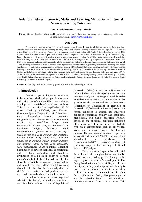(PDF) Relations Between Parenting Styles and Learning Motivation with ...