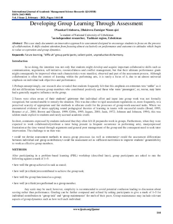 (PDF) Developing Group Learning Through Assessment