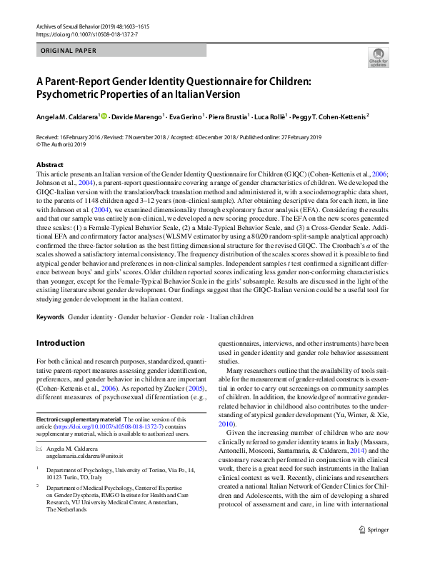 (PDF) A Parent-Report Gender Identity Questionnaire for Children ...