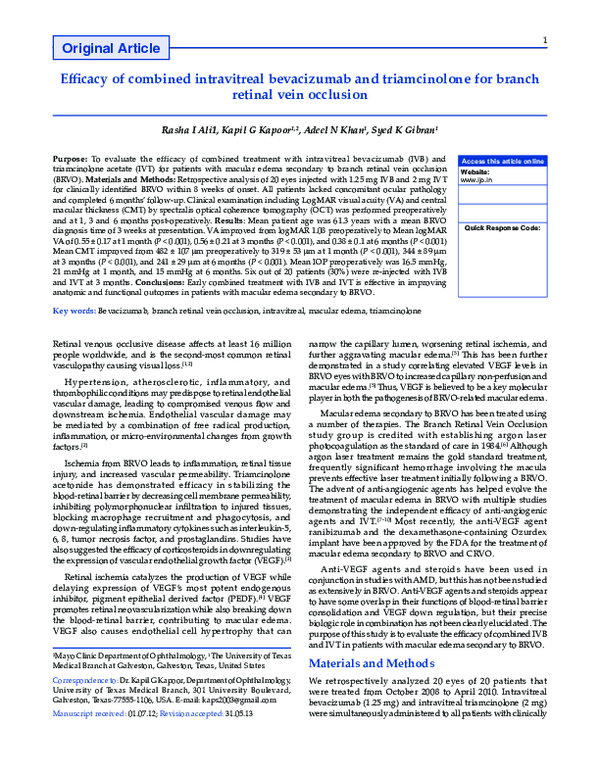 (PDF) Efficacy of combined intravitreal bevacizumab and triamcinolone ...