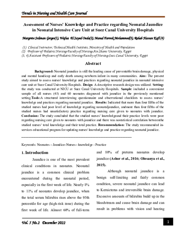 (PDF) Assessment of Nurses' Knowledge and Practice regarding Neonatal ...