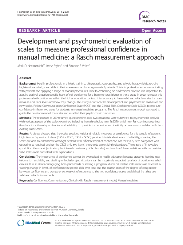 (PDF) Development and psychometric evaluation of scales to measure ...