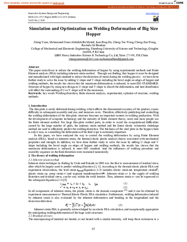 (PDF) Simulation and Optimization on Welding Deformation of Big Size Hopper