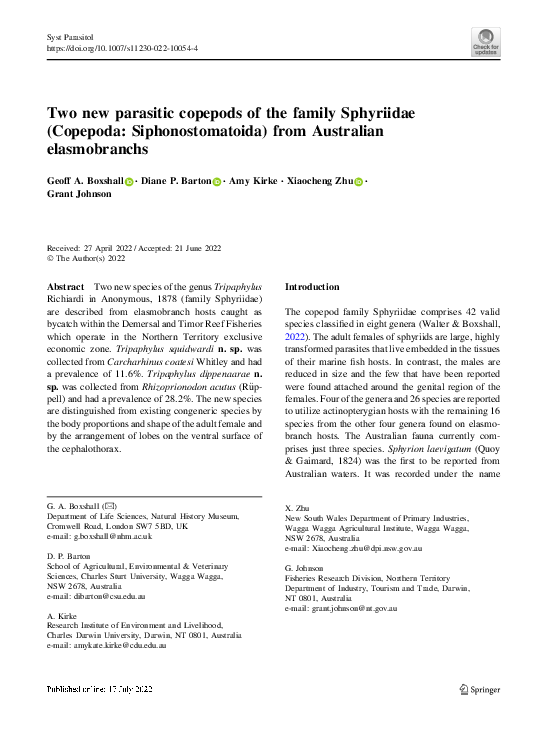 (PDF) Two new parasitic copepods of the family Sphyriidae (Copepoda ...