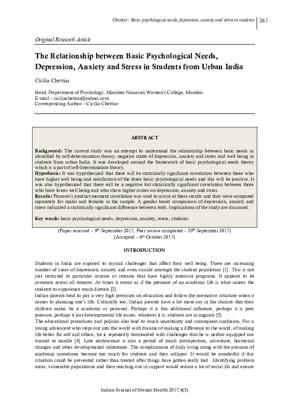 (PDF) The Relationship between Basic Psychological Needs, Depression ...