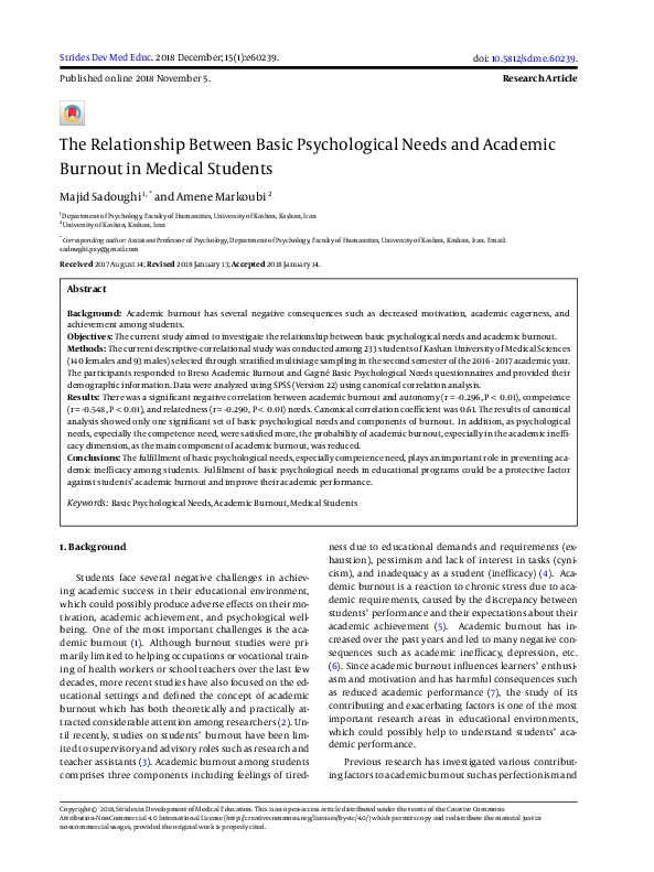 (PDF) The Relationship Between Basic Psychological Needs and Academic ...