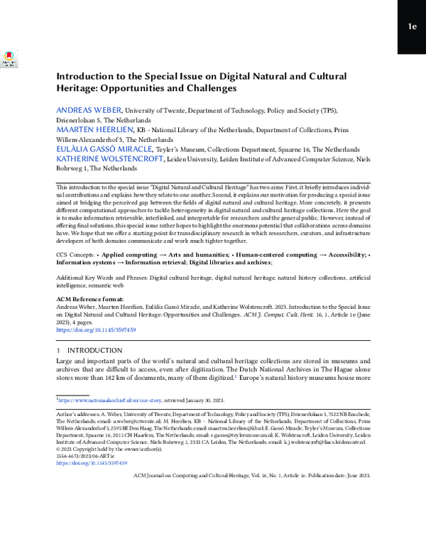 (PDF) Introduction to the Special Issue on Digital Natural and Cultural ...