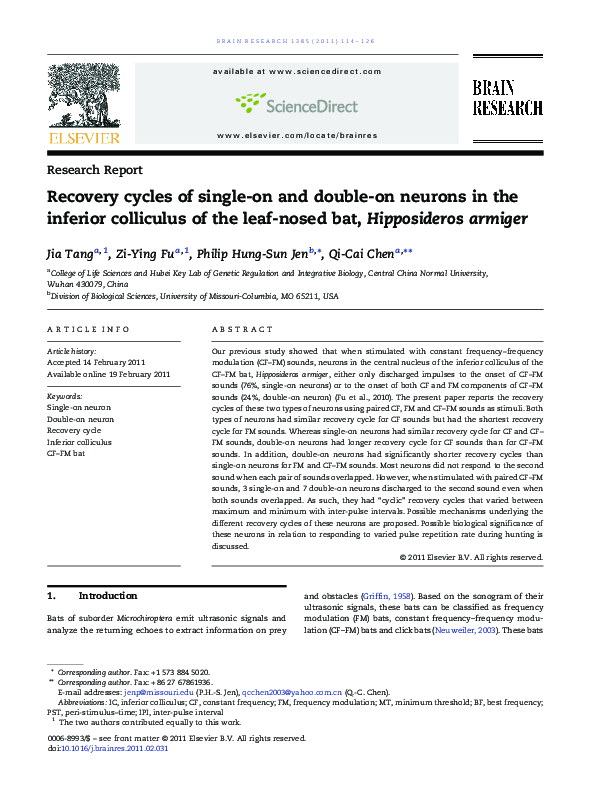 Recovery cycles of single-on and double-on neurons in the inferior ...