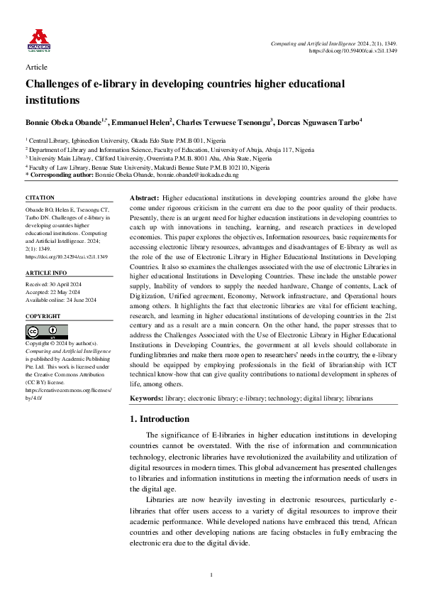(PDF) Challenges of e-library in developing countries higher ...