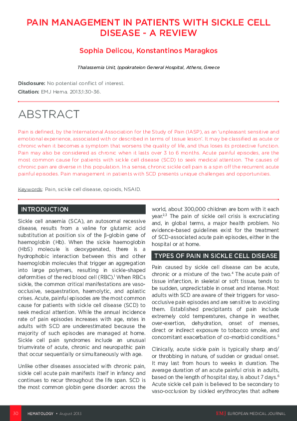 (PDF) Pain Management in Patients with Sickle Cell Disease – A Review