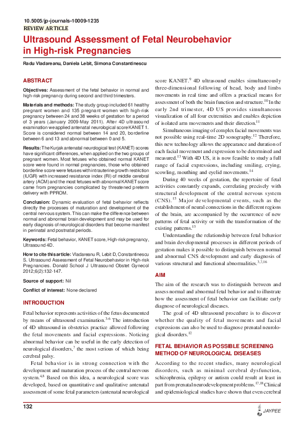 (PDF) Ultrasound Assessment of Fetal Neurobehavior in High-risk Pregnancies