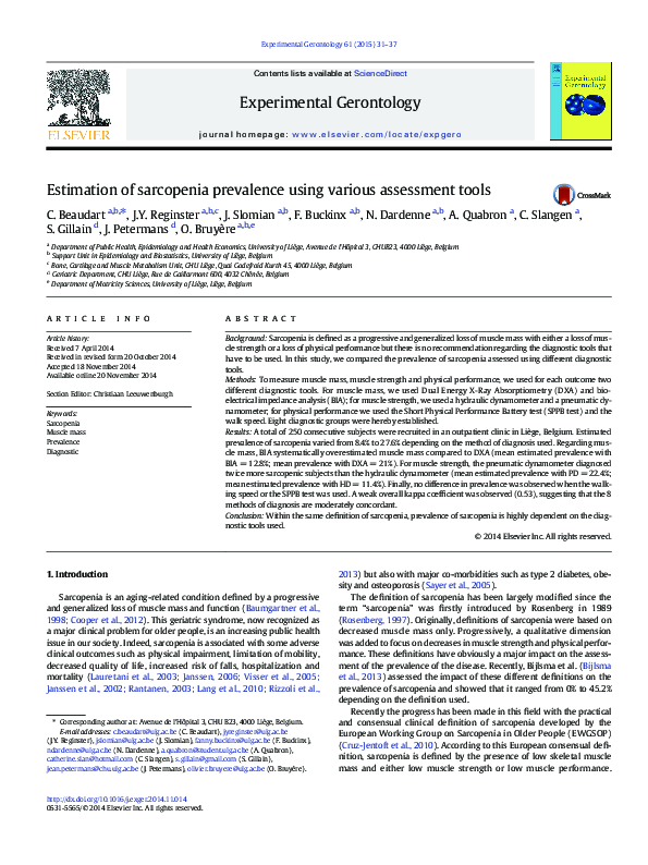 (PDF) Estimation of sarcopenia prevalence using various assessment tools